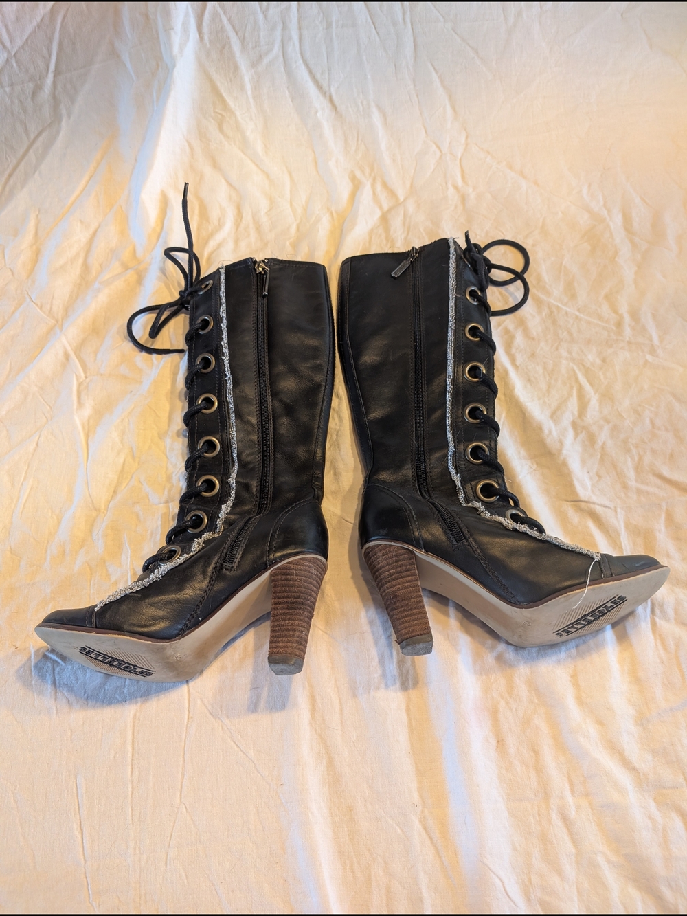 2/60$ Seychelles Black Lace-Up Leather Heeled Boots - Picture 12 of 13